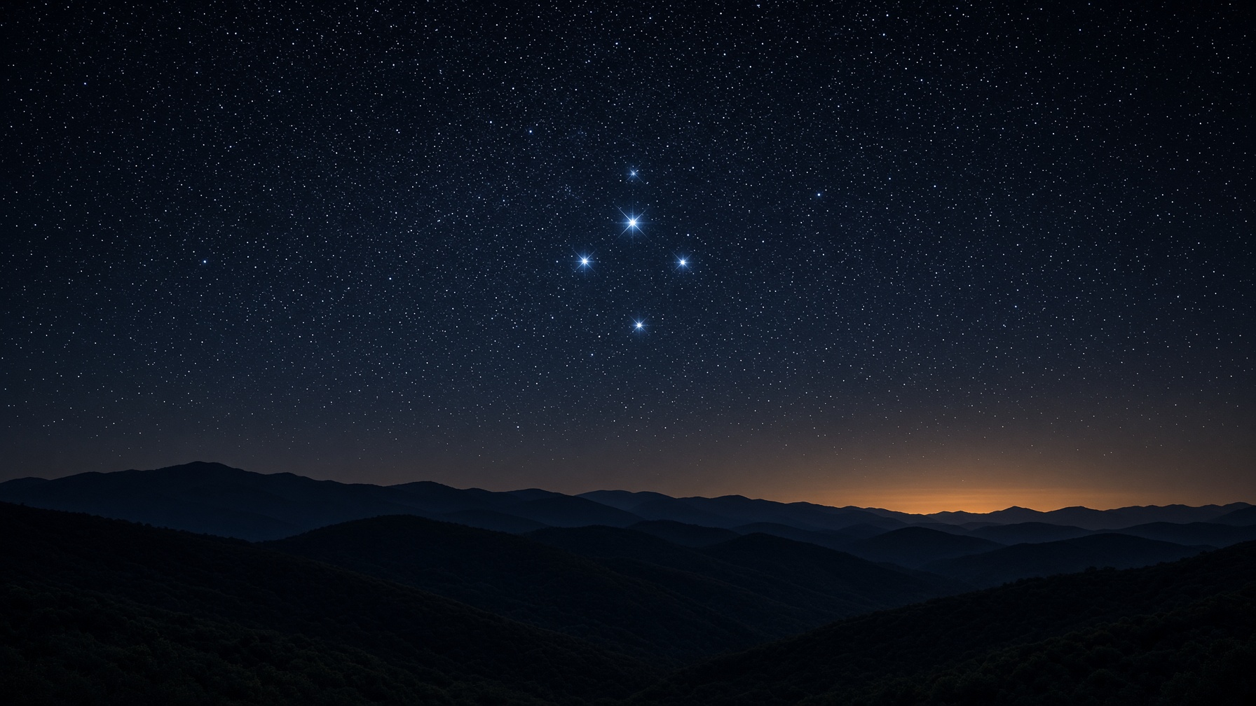 Night sky over dark Hill Country ridgelines